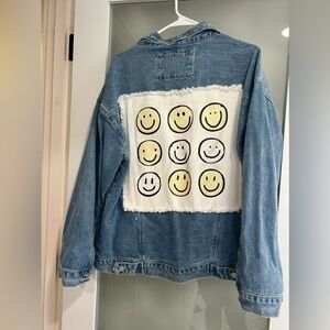 Fantastic Fawn Oversized Jean Jacket With Smiley Faces